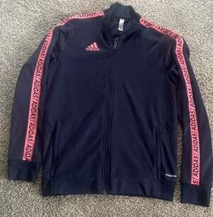 Adidas Women's Aeroready Full-Zip Track Jacket Navy Pink Tape Logo Size S